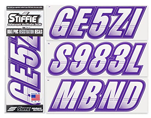 STIFFIE Techtron White/Purple 3" Boat & PWC Registration Decals • Numbers Letters Stickers