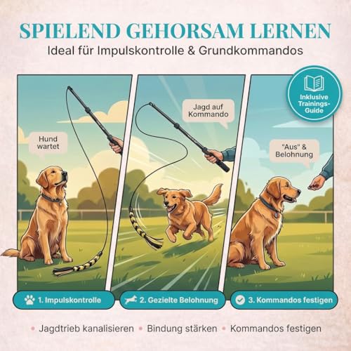 HUND IST KÖNIG Reizangel für Hunde - Profi Hundeangel für ultimativen Spielspaß & körperliche Auslastung - inkl. 2 Tauen + Ersatzseil + eBook - robust & leicht, für große & kleine Fellnasen