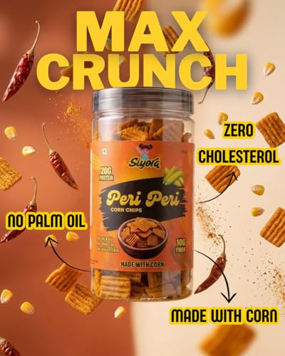 Image of SIYORA Peri Peri Corn Chips | Crunchy & Spicy Masala Snack | Multigrain Baked Chips | No Palm Oil, No Trans Fat, Zero Cholesterol | Ready-to-Eat Snack | 175 g