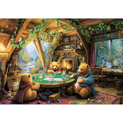 JJYHULK 2000 Piece Puzzle for Adults, Puzzles for Adults 2000 Pieces, Funny Bear Playing Poker Jigsaw Puzzles, Family Fun Puzzle Perfect for Game Nights, 39' X 28'