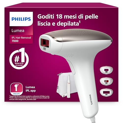 Philips Lumea 7000 Series, dispositivo di epilazione IPL, alternativa ai dispositivi di epilazione laser, con rifinitore a penna Satin Compact, 3 accessori per viso, corpo e zona bikini, BRI923/00