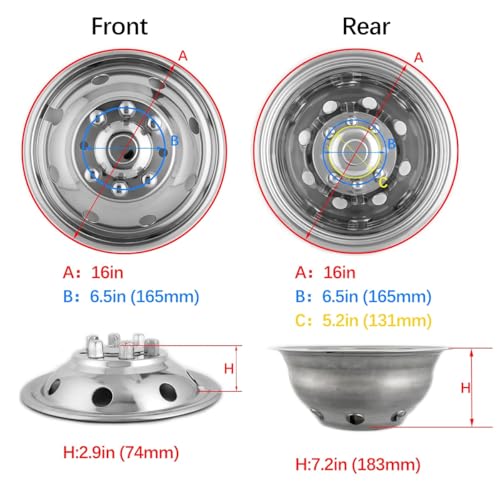 Image of 4pcs 16 inch Polished Stainless Steel Dually Wheel Simulator fit for 1974-1998 Ford F350;1992-2021 E350 /E450;1974-1999 Dodge Ram 3500,8 Lug Hubcaps 8 Hand Hole Bolt On Wheel Cover