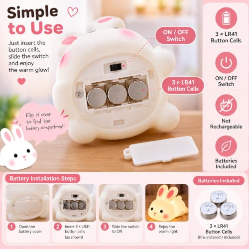 Image of Naughty Bunny Night Light Lamp Battery Operated Table and Desk Decorations Gift Pandas (Naughty Bunny)
