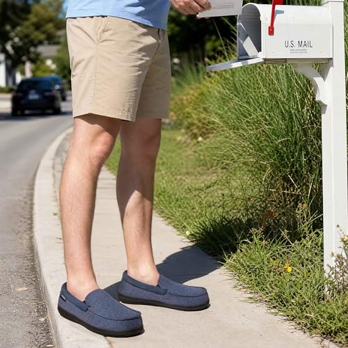 Image of ULTRAIDEAS Men's Moc-Toe Slippers Loafer House Shoes Indoor Outdoor Memory Foam with Breathable&Warm Knit Upper