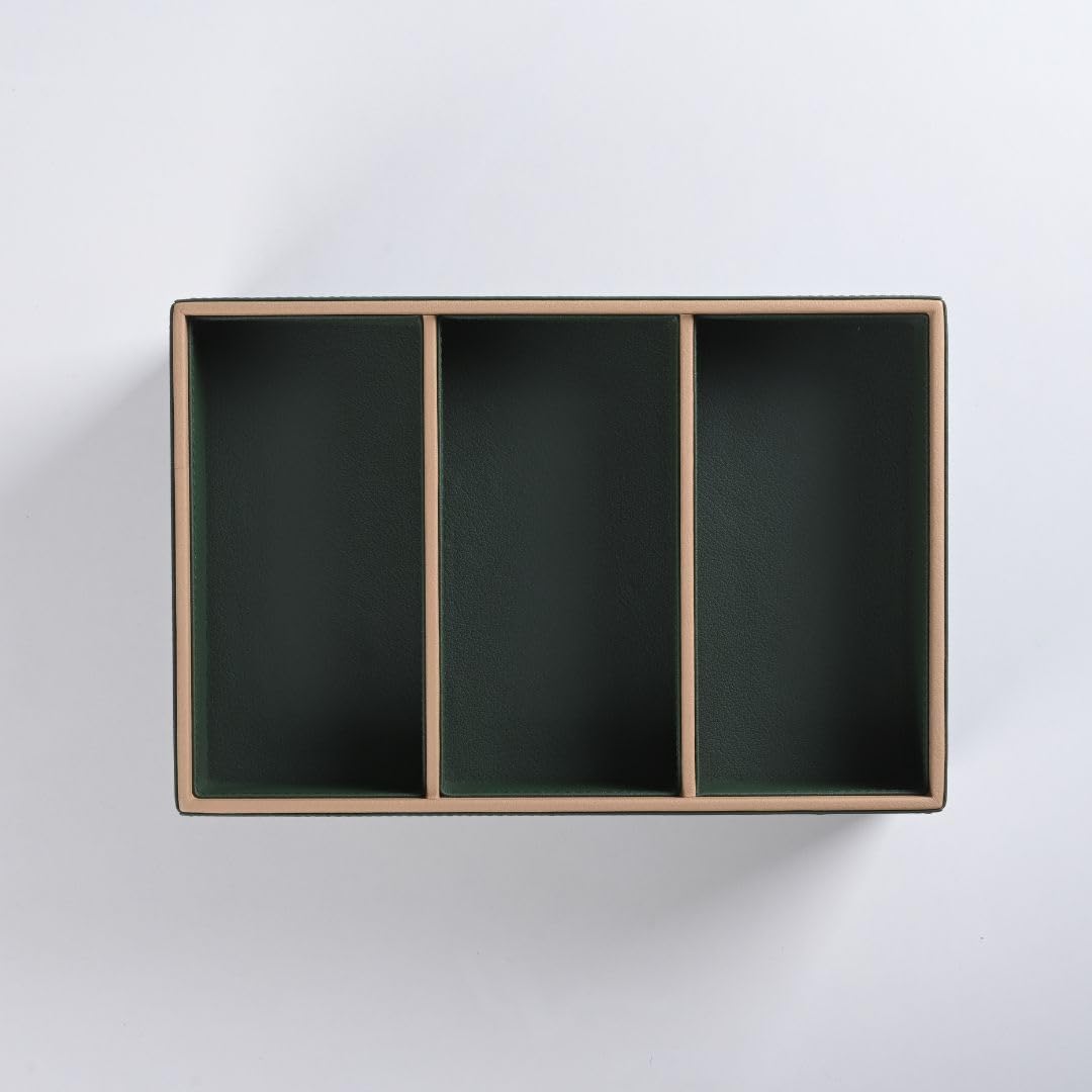 CASA BOTANICAL Dual Tone Faux Leather 3 Organizer Stack Tray for Home/Office/Storage/Decoration (Green & Beige) (12x10x6 Inch) 2