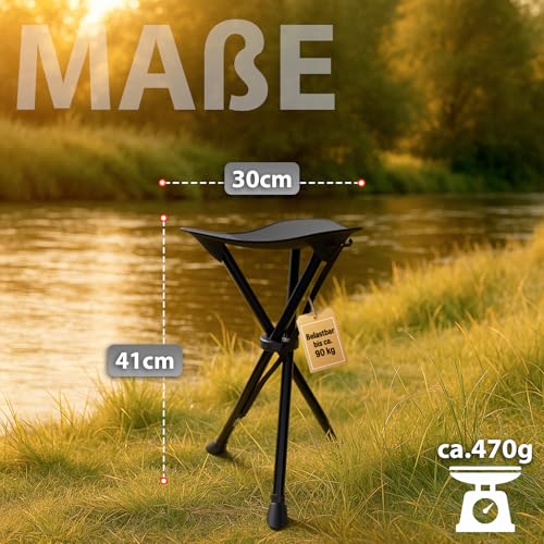 BigDean Kleiner Campinghocker faltbar & Ultraleicht 41cm hoch schwarz - robuster Dreibeinhocker tragbarer Klapphocker Camping-Hocker – Bild 4