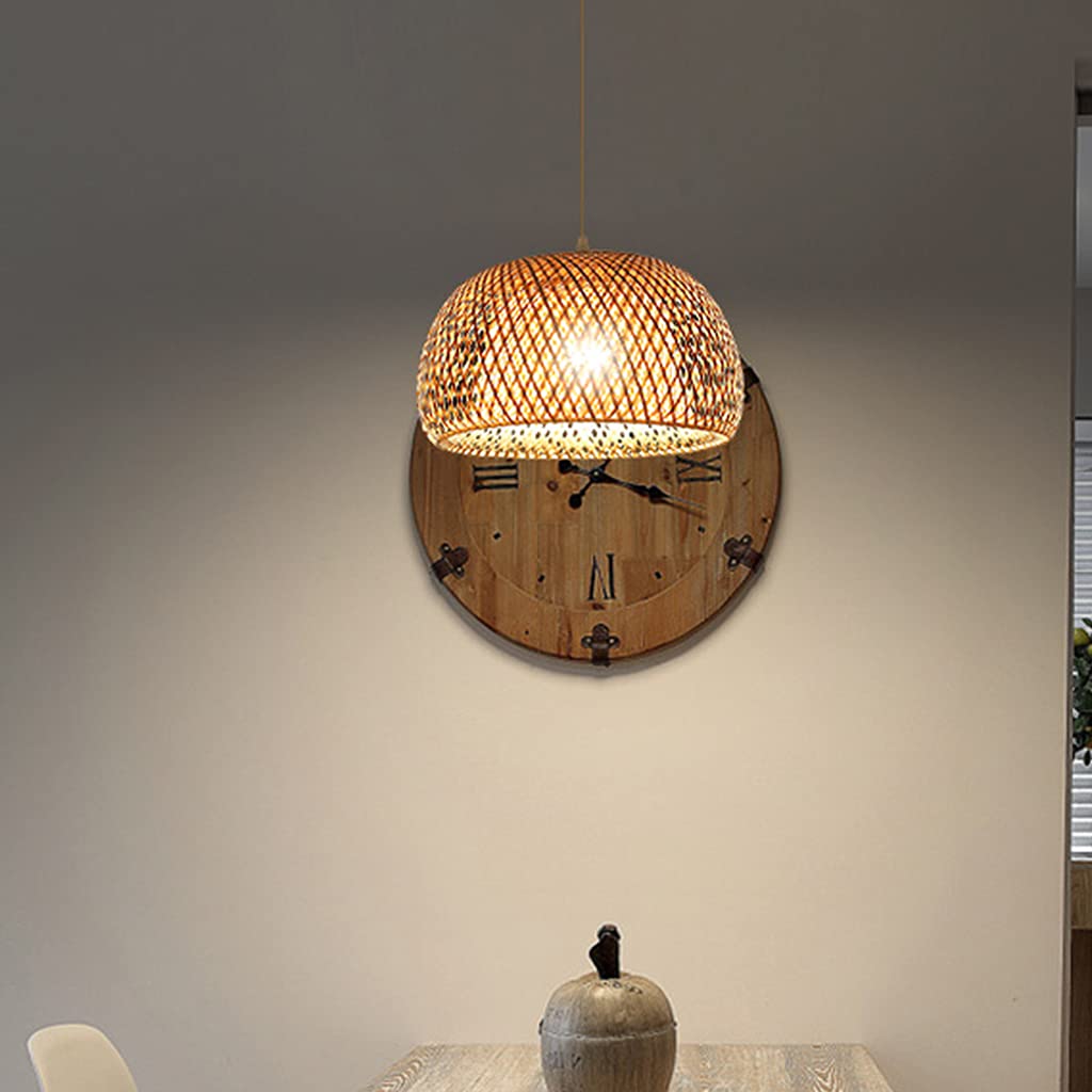 Lampada A Sospensione Vintage Lampadario Bambù Naturale in Rattan Intrecciato E27 Retro Altezza Regolabile Lampada Da Soffitto Ristorante Sala Da Tè Cafe Il Giro Paralume Illuminazione Luci ,38cm