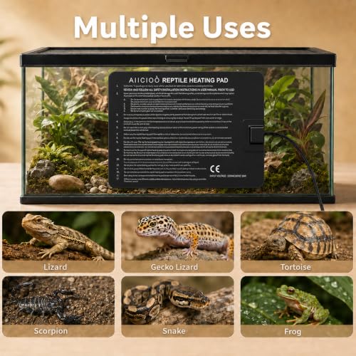Image of Aiicioo Reptile Heating Pad - Hermit Crab Heater Heat Mat for Reptiles Snake Lizard Terrarium 16 Watt (Pack of 2)