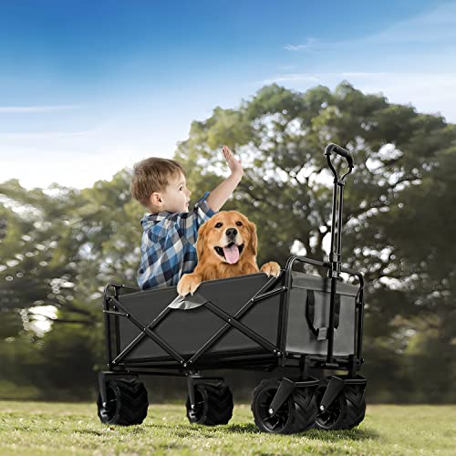 Patio Watcher Collapsible Utility Wagon Cart | All Terrain Big Wheels For Outdoor Garden, Beach, Camping, Groceries, Sports | Large Capacity | Heavy Duty | Gray #TOP6