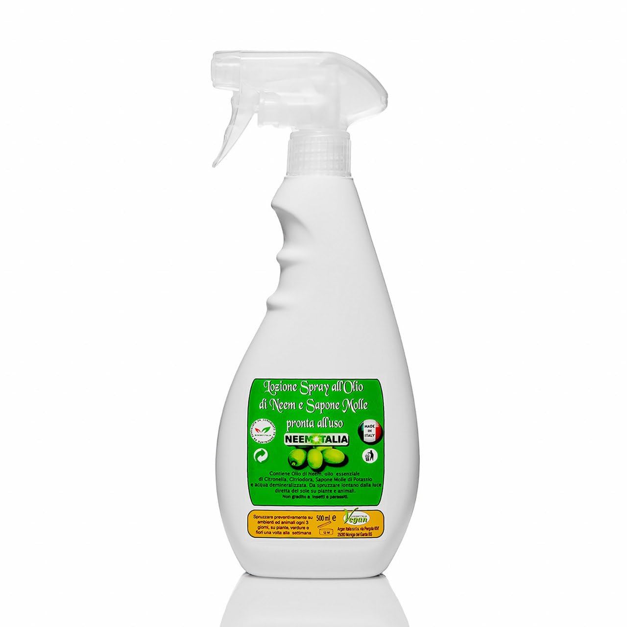 Sapone Molle di Potassio e Olio di Neem 500ml Spray per Orto, Piante e Ambienti - Pronto all'Uso Corroborante e Protezione Totale per Animali e Piante Argan Italia