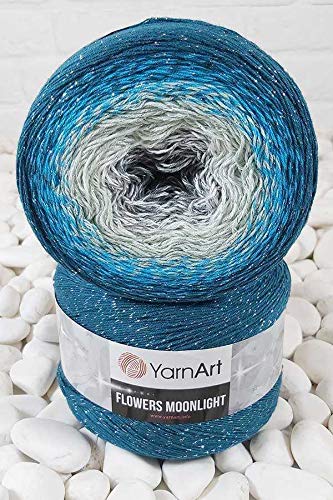 Image of YarnArt Flowers Moonlight Glitter Cotton Yarn, Soft, Rainbow Crochet, Metallic Lurex handknit Shiny, Silvery Cake, Multicolor Cotton,1 Skein Weight 9.17oz Lenght 393.7 inches, 1 Fine Yarn (3289)