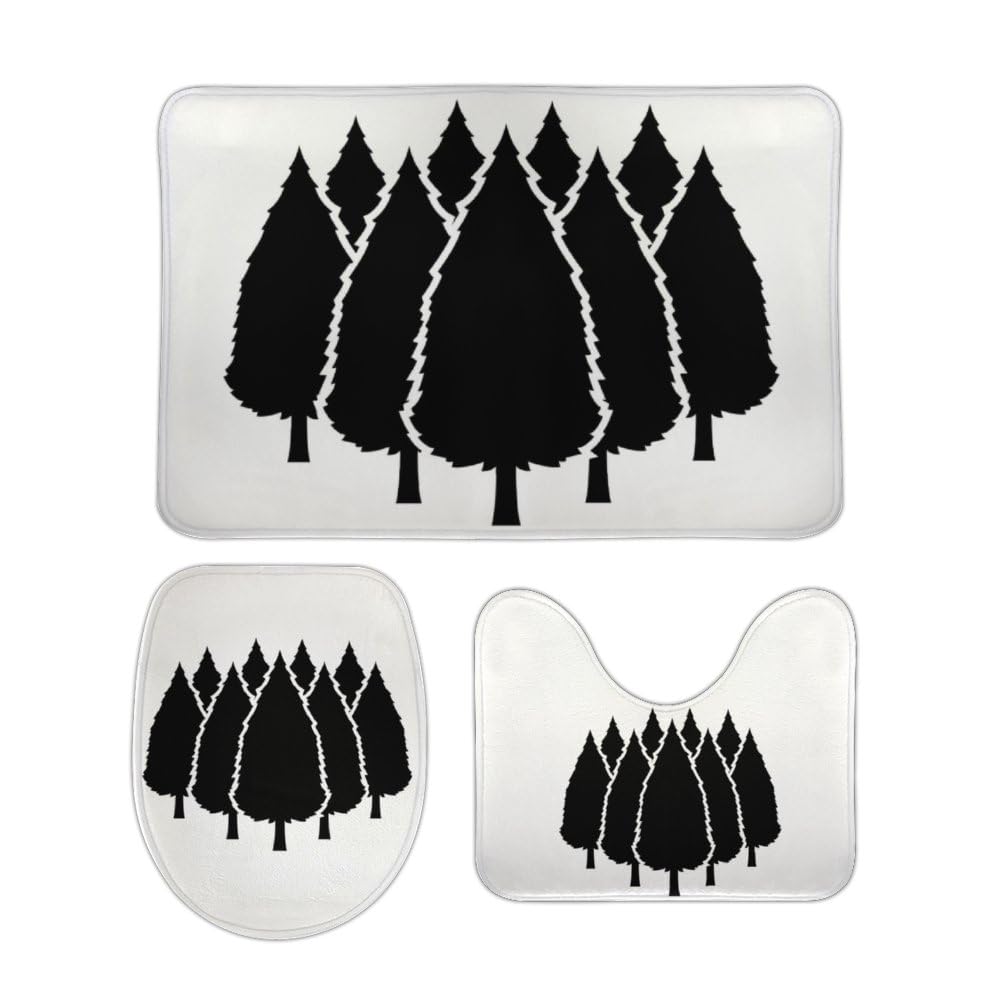 QAZPL Nuansexi Bathroom Rug Sets Forest Trees Symbol Christmas Bath Toilet Rugs Set 3 Piece Anti Slip U-Shape Contour Toilet Mat Coral Velvet Absorbent Machine Washable Bathroom Toilet Decor