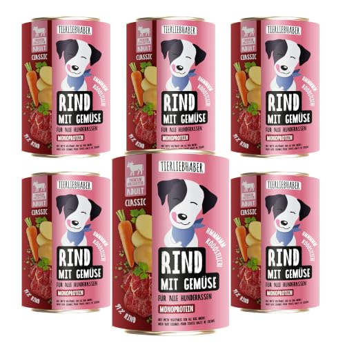 Hundefutter Nass 400g 6X Rind mit Gemüse – Hunde Nassfutter 400g Wet Dog Food tierärztlich entwickelt – Nassfutter für Hunde mit 91% Fleischanteil – Dog Food leicht verdaulich von TIERLIEBHABER