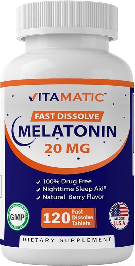 Vitamatic Melatonin 20mg Tablets | Vegetarian, Non-GMO, Gluten Free | HIGH  Potency 20 MG | Natural Berry Flavor 120 CAPSULE : Amazon.in: Health &  Personal Care