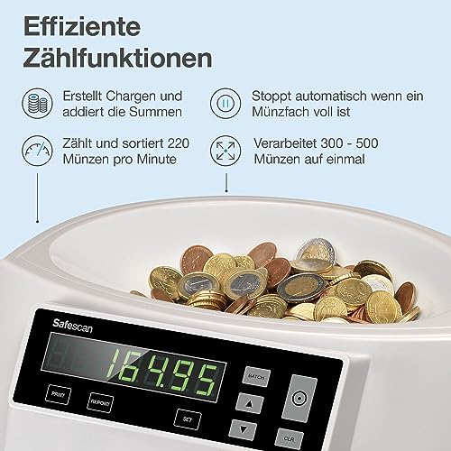 Geldzählmaschine Safescan 1250 für Euro-Münzen mit Sortierfunktion