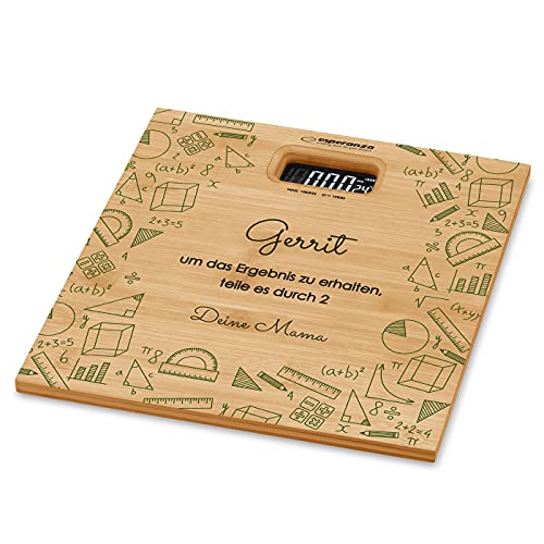 Maverton Personenwaage mit Aufdruck - Körperwaage - Größe: 30x30x3.5cm - aus Bambus - Geschenk zum Geburtstag Männer - Mathematik Maverton Personenwaage mit Aufdruck - Körperwaage - Größe: 30x30x3.5cm - aus Bambus - Geschenk zum Geburtstag Männer - Mathematik