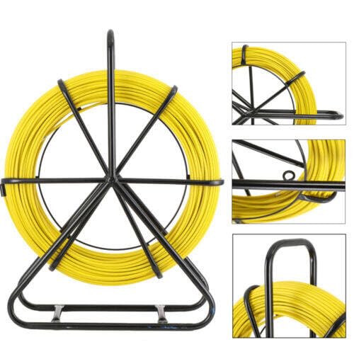 CDZHLTG Fischband Fiberglas Kabel Rad 100m Ø6mm Glasfaserstab inkl. Stahlhaspel Einziehhilfe Einziehband Fischband Rohr Rodder Rad