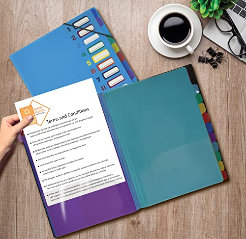 24 Clear Pocket Expanding File Folder With 12 Colored Tabs, Letter Size, Holds 300 Sheets, Project File Organizer, Numbered Index On Cover, By Better Office Products (2 Pack Black & Blue) #TOP6