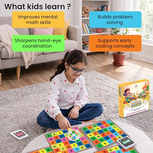 Image of Code Crunchers - Screen-Free Logic & Coding Board Game for Kids, Math Board Game, 250+ Code Cards, 3 Difficulty Levels, Ages 5 to 99, Birthday & Returns Gift for Boys & Girls