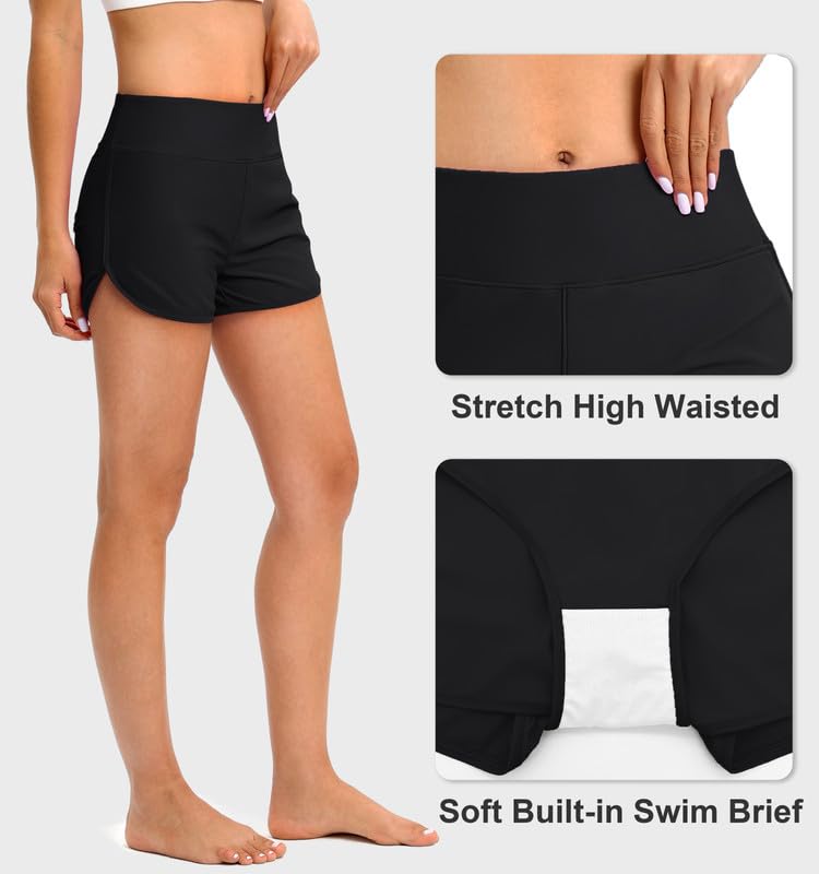 Blouty Women's Swim Board Shorts with Pockets High Waisted Tummy Control Swimsuit Bathing Shorts for Women with Liner4