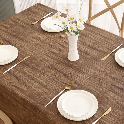 Image of Walrus Heavy Duty Vinyl Tablecloth with Flannel Backing Waterproof Oil-Proof Plastic Table Cloth Stain-Resistant Wipeable Rectangle or Square Table Cover for Indoor and Outdoor (Wood, 60X84 Inch)