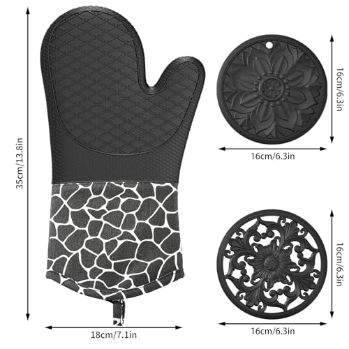 Gants de Cuisine en Silicone 1 Paire avec 2 Maniques Gants Anti Chaleur Gants de Cuisine pour Four Gants Antidérapants pour Cuisine, Pâtisserie, la Manipulation de Marmites Chaudes (Noir) - immagine 3