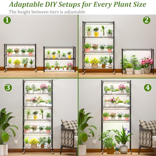 Image of Plant Stand with Grow Light, 6-Tier DIY Plant Shelf with Grow Lights for Seedlings, Greenhouse, Indoor, 8 Pack 5000K 192W LED Full Spectrum Growing Lamp with Rack, Wheel, 29 inchx13.5 inchx73.5 inch