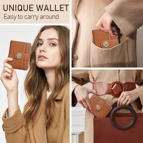 Image of Kelvoris Small Rfid Women Wallet Bifold Zipper Coin Pocket PU Leather Compact Cash Credit Card Holder Travel Wallet for Female Ladies Teen Girls 1 ID Window 10 Card Slots Caramel
