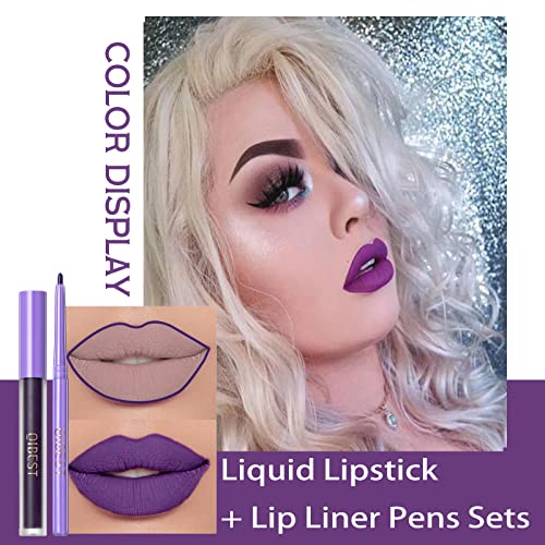 Easilydays 2 Pcs Halloween Dark Matte Liquid Lipstick + Lip Liner Pens Sets, 8 Colors High Pigmented Goth Sexy & Bold Lip Gloss, 24H Waterproof Long-Lasting Matte Lipstick , Non-Stick Cup Velvety Lip Makeup For Women (Purple) #TOP1