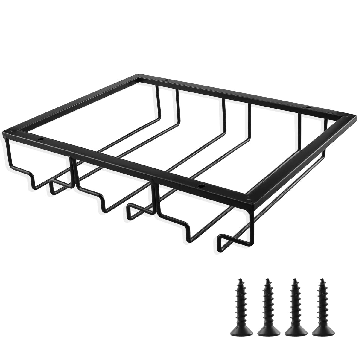 Enenes Wine Glass Holder 1PACK Wine Glasses Rack 3 Rows Iron Wine Glasses Hanger Stemware Rack Under Cabinet Wine Glasses Hanger Storage Hanger for Cabinet Kitchen Bar (Mute black)