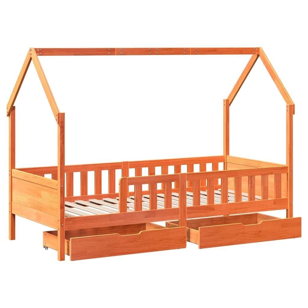 Hausbett Massivholz Kiefer 90x200 cm mit Schublade
