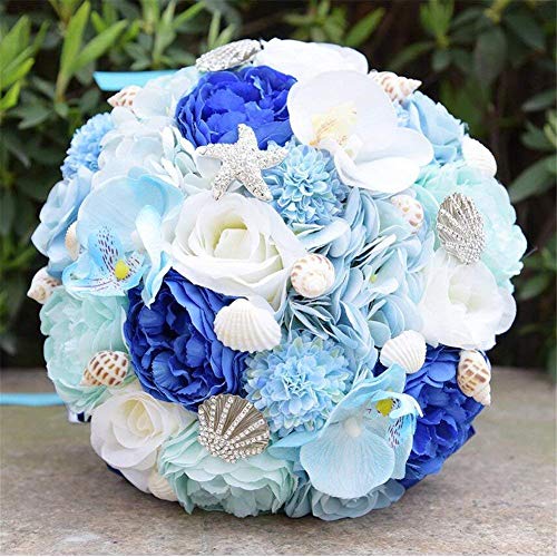 Wedding Bridal Bouquet Home Beach Seashell Wedding Bouquet Silk Roses Wedding Flowers Holding Tossing Flower Bride Rose Flowers Hydrangea Garden Bouquets Blue Beach Bouquet Starfish Bridal Bouquet #TOP3