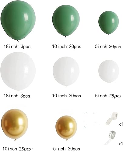 Miniatura 3 de Kit de arco de guirnalda de globos de color verde salvia, globos de oro blanco, globos verdes de diferentes tamaños, globos verdes y vegetación para