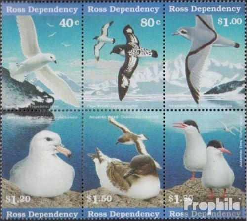 Sellos de aves de la Antártida Ross 44-49 seis bloques completos post-frescos MNH Prophila 1997