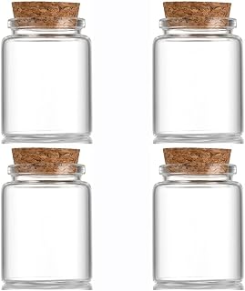 4 pcs 75ml Small Glass Bottles with Cork Stopper,Decorative Bottle,Vials Jars,Cute Storage Jar,Wishing Bottle 47x60mm(1.85x2.36inch)