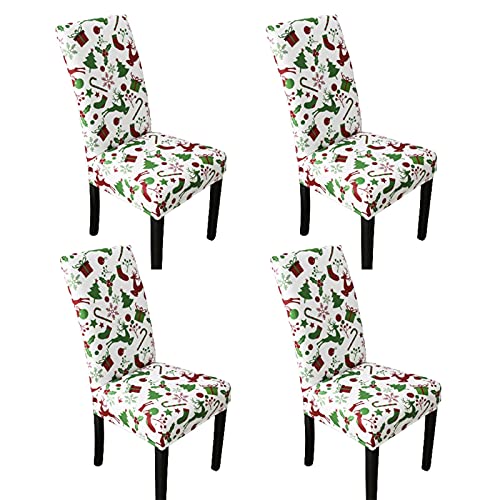 Christmas ?Chair Covers, Set of 4 Stretch Chairs Slipcovers Washable ?Seat Slipcover Christmas Furniture Protector for Dining Room Ceremony Hotel ?(White+Green)