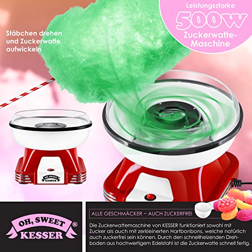 KESSER® Zuckerwattemaschine Set für Dein zuhause - Mit 30x Zuckerwatte Stäbchen & Messlöffel - Retro Cotton Candy Maschine - Zuckerwatte Maschine Mit Zubehör - Höhe 22 cm - 500 W Rot Weiß – Bild 6