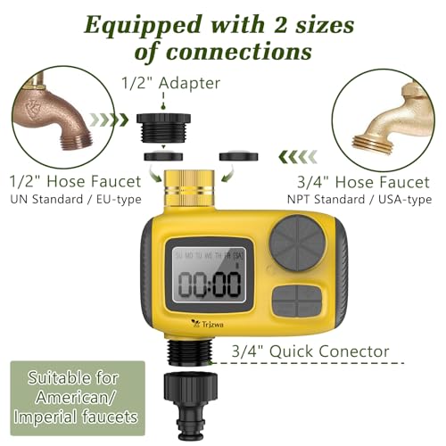 TRJZWA Bewässerungscomputer Programmierbare Tropfschlauchbewässerung mit Messingeinlass,Automatische Zeitgesteuerte Bewässerung IP55 Wasserdicht Digitales Bewässerungstimersystem mit LCD-Display