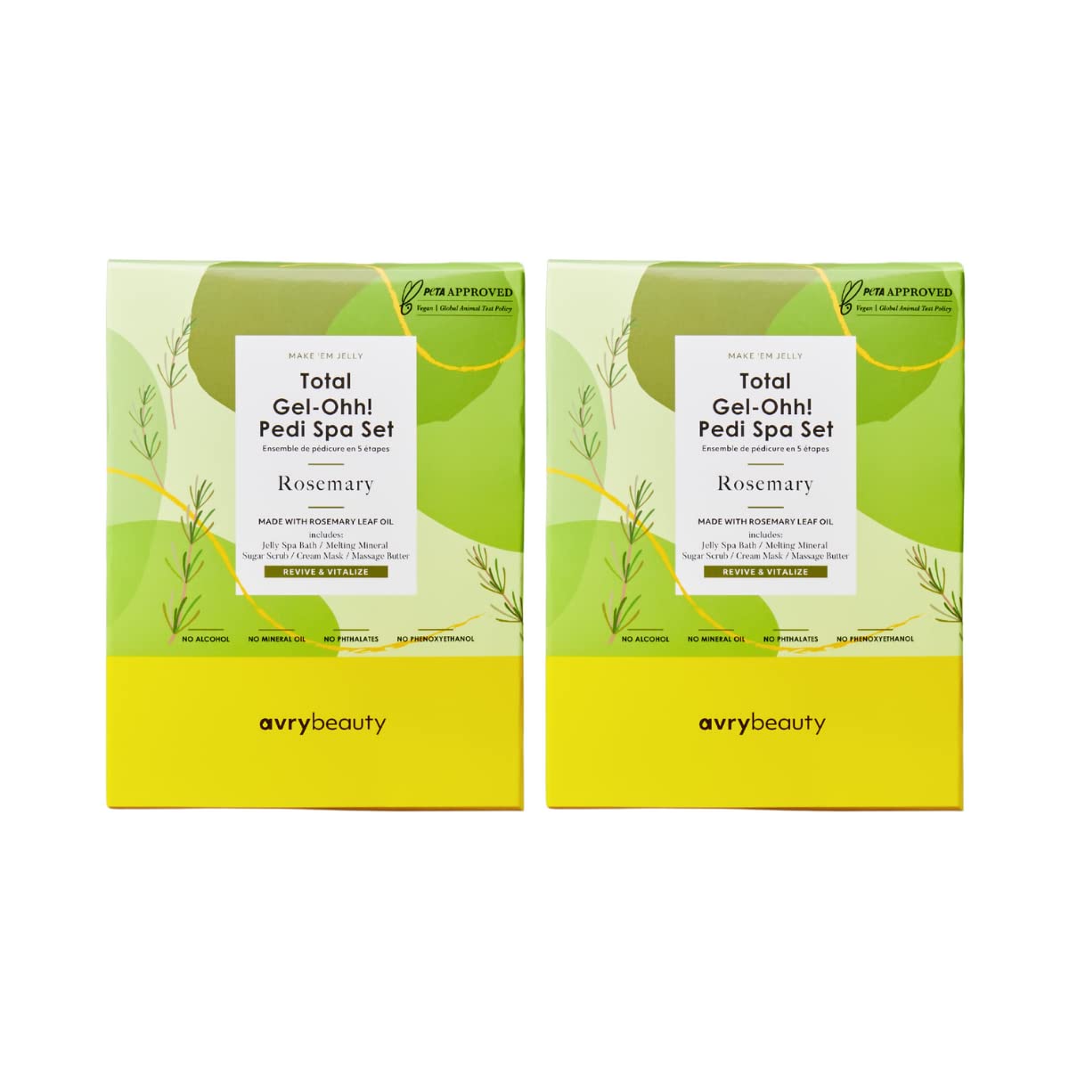 AVRYBEAUTY Total Gel-Ohh Pedicure Spa Set 2 pack, Rosemary Infused, Rosemary Scent, 5-Step Pedicure, Salon Pedicure, Spa, Jelly Pedicure, Salon