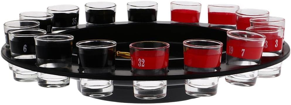 Roulette Set with 16 Shot Glasses & Wheel | 29cm (11.4 inch) Casino Drinking Game for Adults