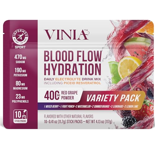VINIA Resveratrol Electrolyte Hydration Powder Mix | Boost Blood Flow & Circulation | Sea Salt Coconut Water Potassium Magnesium Informed Sport Certified