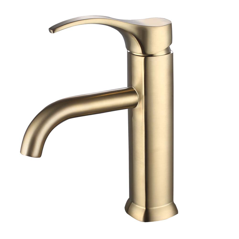 Hcfyauis Gold Tive Bathroom Sink With Hot And Cold Water Brass Deck Mounted Bathroom Tap Single Handle Single Hole Basin For Hotel, Villa,