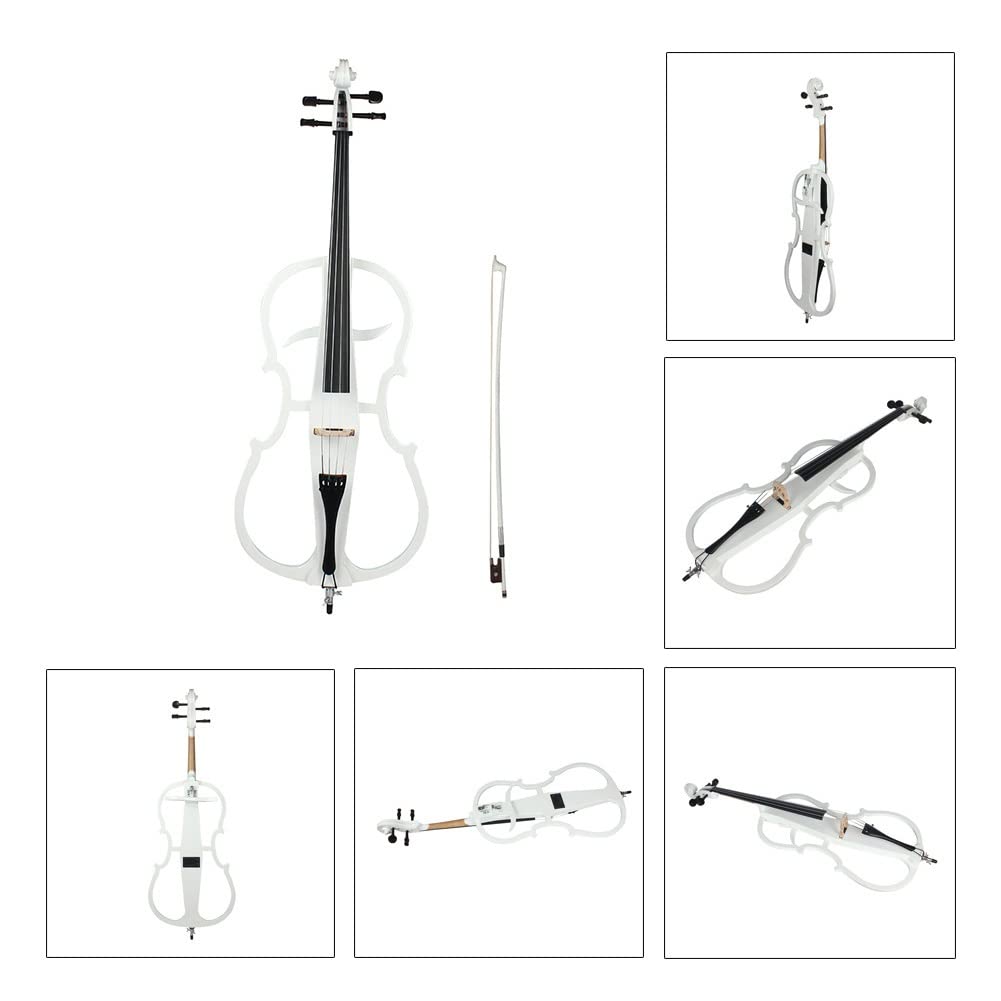 Violoncello elettrico in legno massello 4/4 per principianti adulti con custodia per cuffie con sintonizzatore a ponte ad arco