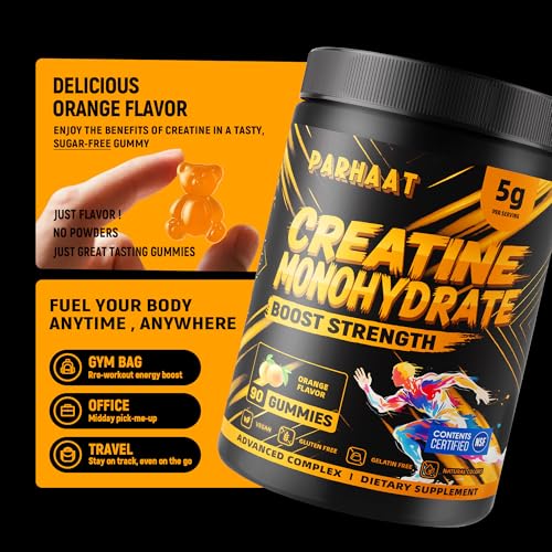 Image of NSF Certified Creatine Gummy - Creatine Monohydrate Gummies 5g for Men & Women - Boost Focus,Strength, and Endurance, Vegan, Gluten-Free, Non-GMO, 2.5 Gram Creatine per Gummy (Orange 90 ct)