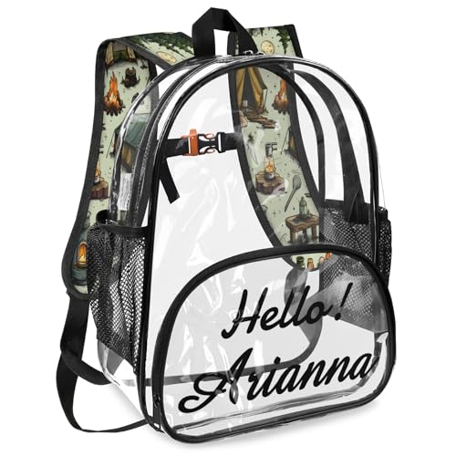 Happy Camper Personalized Large Clear Backpack Heavy Duty for Stadium Approved Custom Vintage Camping PVC Transparent Backpack with Name See Through Bag for Concerts2