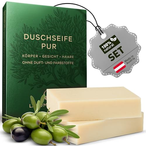 larum sports Jabon Natural Cuerpo y Cabello Pura - Jabones Naturales Artesanales y Jabones para Regalar - Pastilla Jabon Ducha 100% Vegetal Sin Perfume - 2x85g Jabón Natural Cuerpo Vegano
