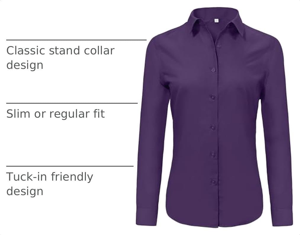  Super Soft Wrinkle Free Button Down Shirts for Women Solid Long Sleeve Striped Formal Work Dress Blouses Tops thumbnail