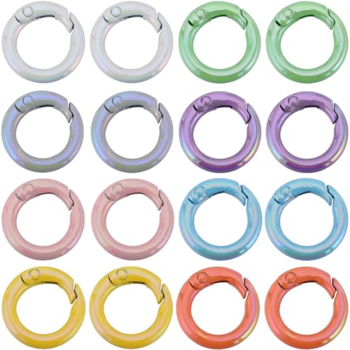 SUNNYCLUE 1 Box 16Pcs Spring O Ring Clasps Spring Gate Ring Spring Clasps Purse O Ring Metal Round Carabiner Clips Trigger Spring O Rings for bag charms Keyrings Buckle Bags Purses DIY Crafts