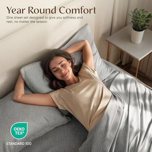 Image of Utopia Bedding Queen Sheet Set - 4 Piece Bed Sheets for Queen Size Bed, Soft and Breathable Microfiber, Includes 1 Fitted Sheet, 1 Flat Sheet and 2 Pillowcases (Heather Grey)