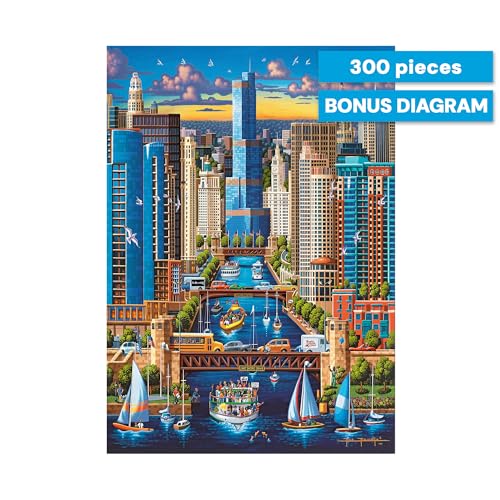 Buffalo Games - Eric Dowdle Chicago The Windy City - Rompecabezas de 300 piezas grandes | Arte de Eric Dowdle, Hecho en USA, Piezas de fácil agarre, Cartón reciclado, Tamaño: 21 x 15 pulgadas, Incluye póster, Arte enmarcable miniatura 7